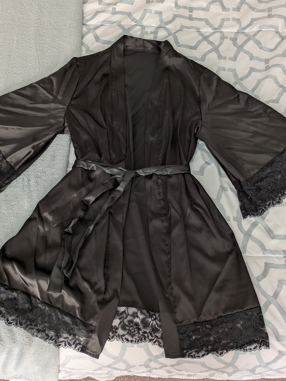 New Black Lace-Trim Robe - Women's Intimates